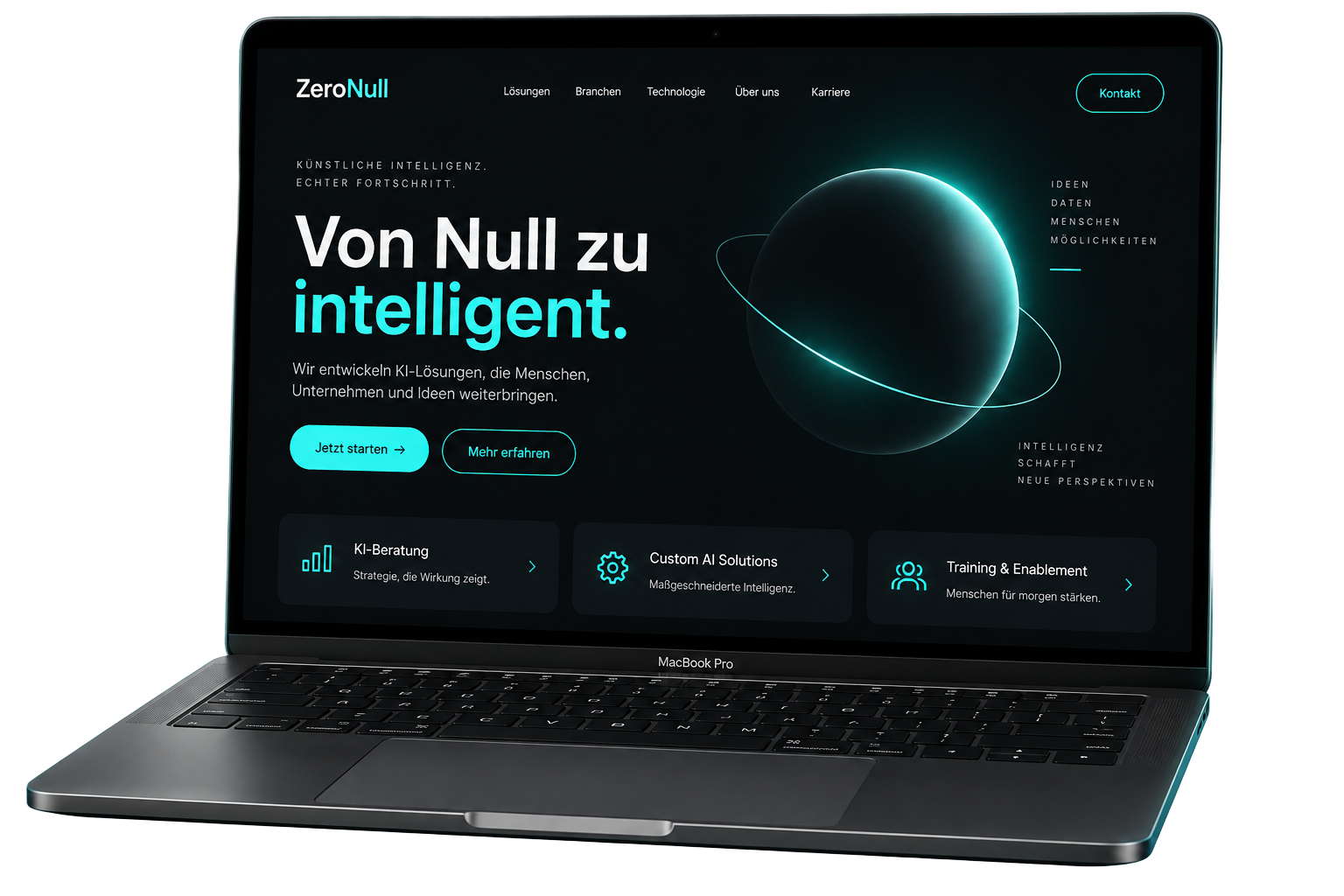 MacBook mit einer ZeroNull-Website als Konzeptansicht